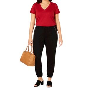 Style & Co Relaxed Mid Rise Joggers Pants Black Studded Trim Size 8 Women's M